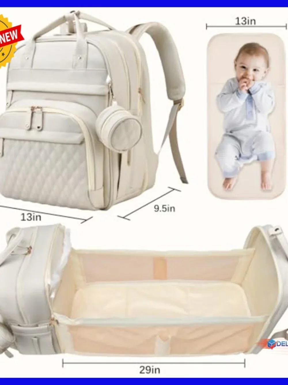 Large Capacity Waterproof Diaper Backpack with Changing Station